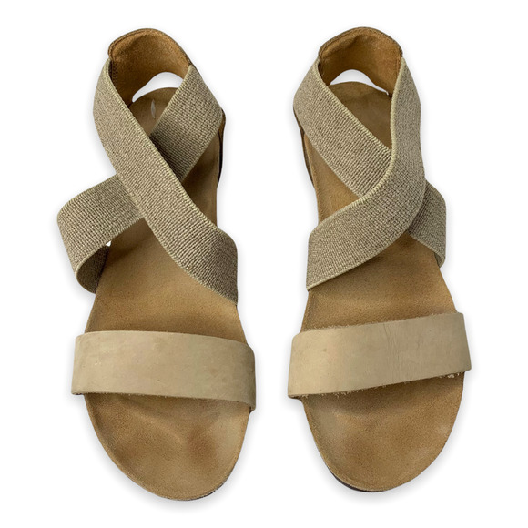 Vintage Shoes - BIO BIO women's tan suede leather espadrille cork wedge sandals SZ 8